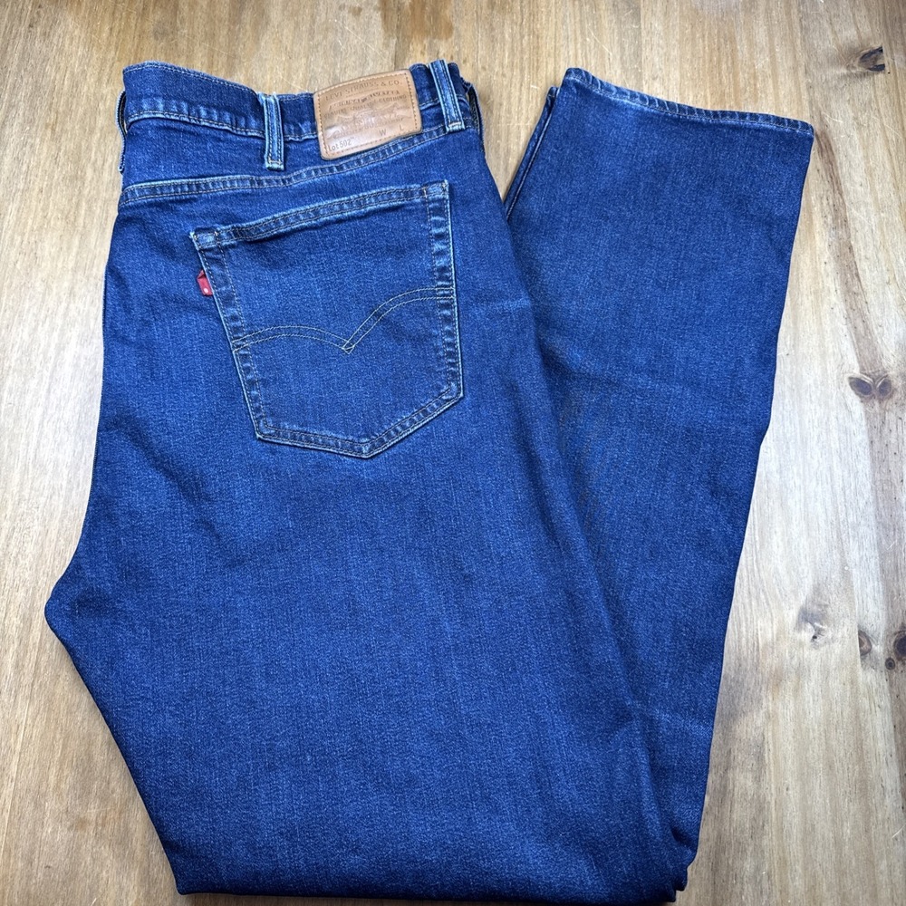 Levi's 502 Regular Fit Tapered Leg Denim Blue Jeans Mens 44x36  34" Inseam